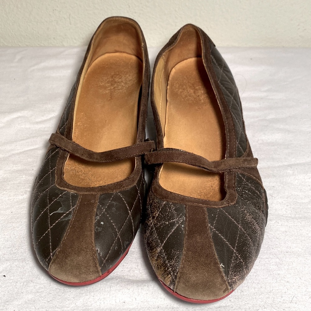 Cole Haan Nike Air Leather Mary Jane Flats, brown, size 8.
